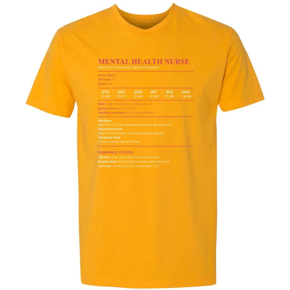 Mental Health Nurse Stats Premium Unisex T-Shirt - Gold - 12