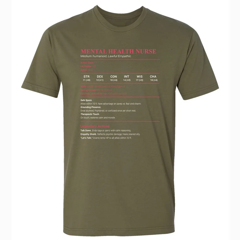 Mental Health Nurse Stats Premium Unisex T-Shirt - Military Green - 5