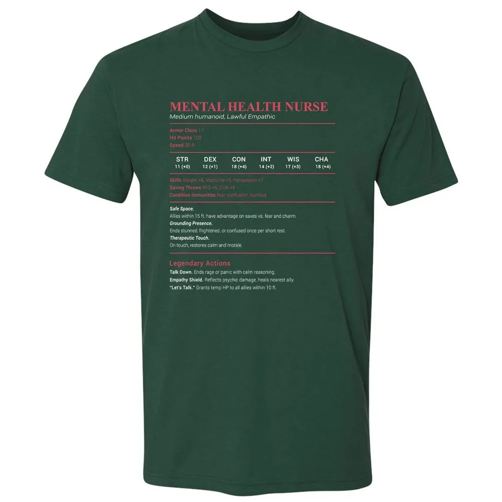 Mental Health Nurse Stats Premium Unisex T-Shirt - Forest Green - 13