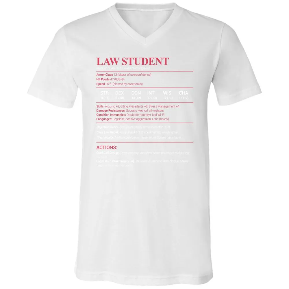 Law Student Unisex V-Neck T-Shirt - White - 5