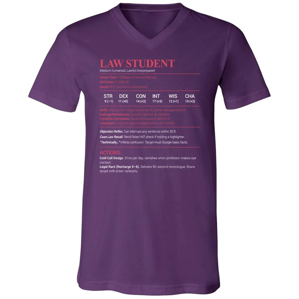 Law Student Unisex V-Neck T-Shirt - Team Purple - 9