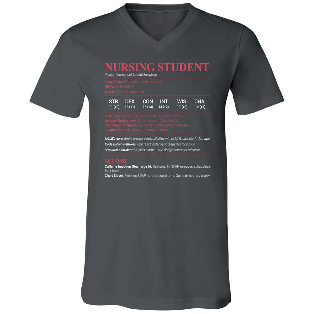 Nursing Student Unisex V-Neck T-Shirt - Asphalt - 12