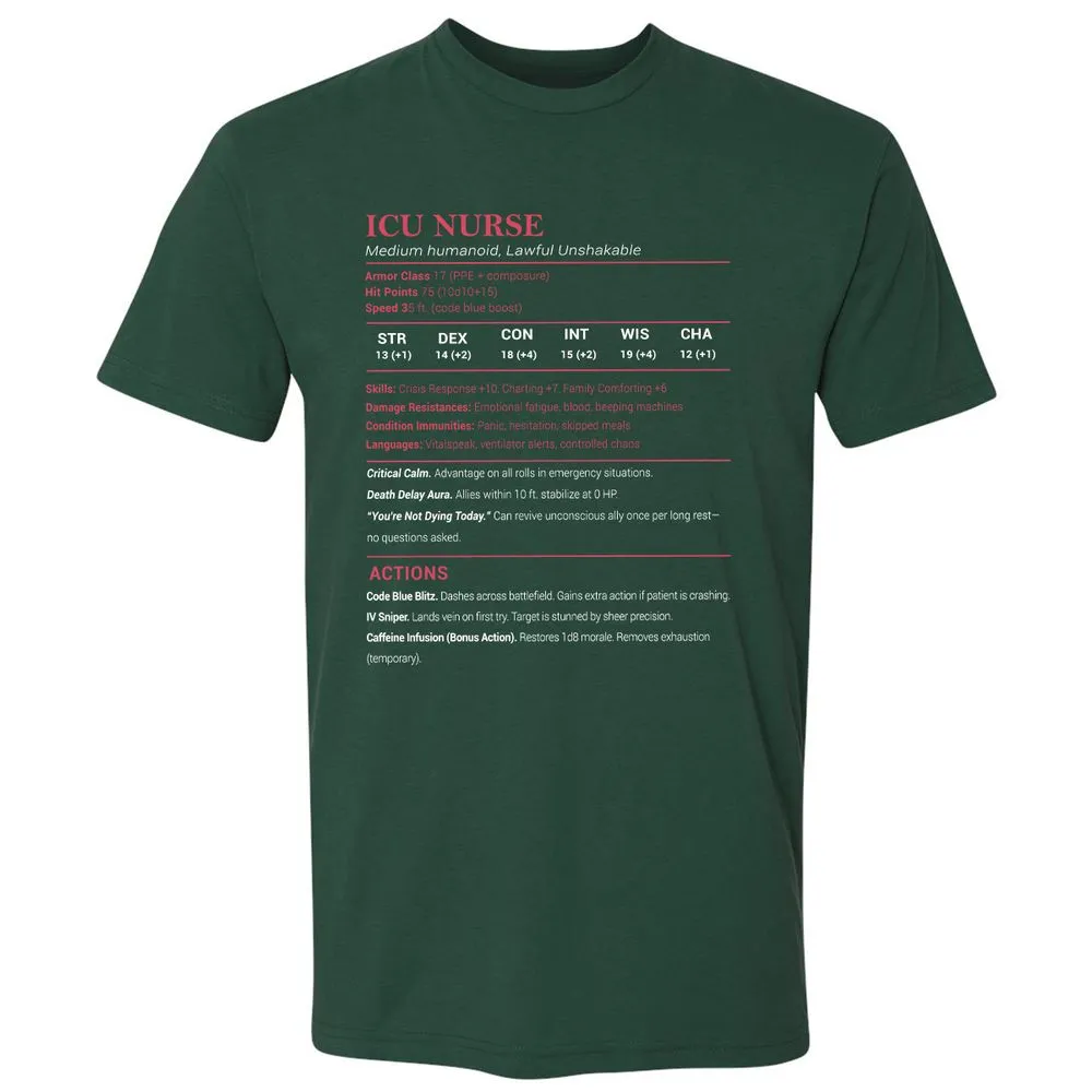 ICU Nurse Stats Premium Unisex T-Shirt - Forest Green - 13