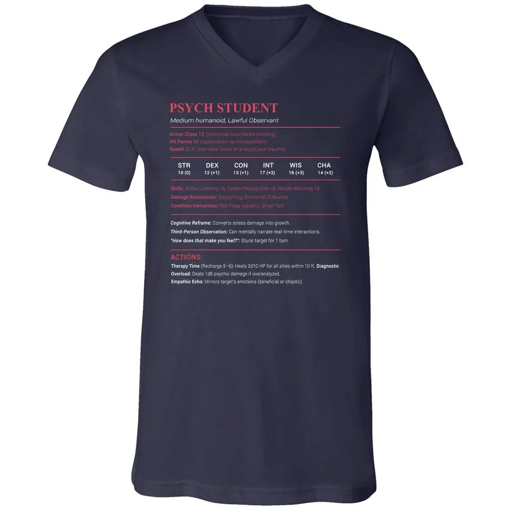 Psych Student Unisex V-Neck T-Shirt - Navy - 2