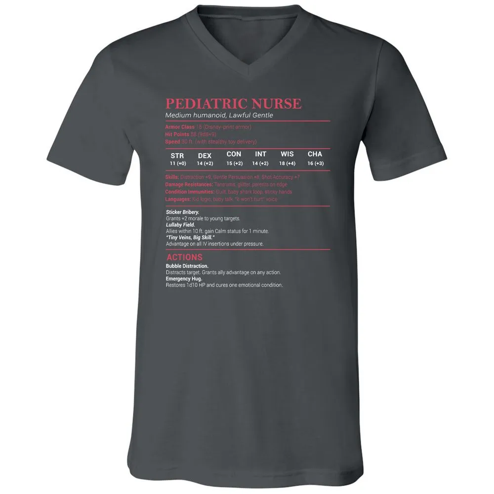 Pediatric Nurse Unisex V-Neck T-Shirt - Asphalt - 12