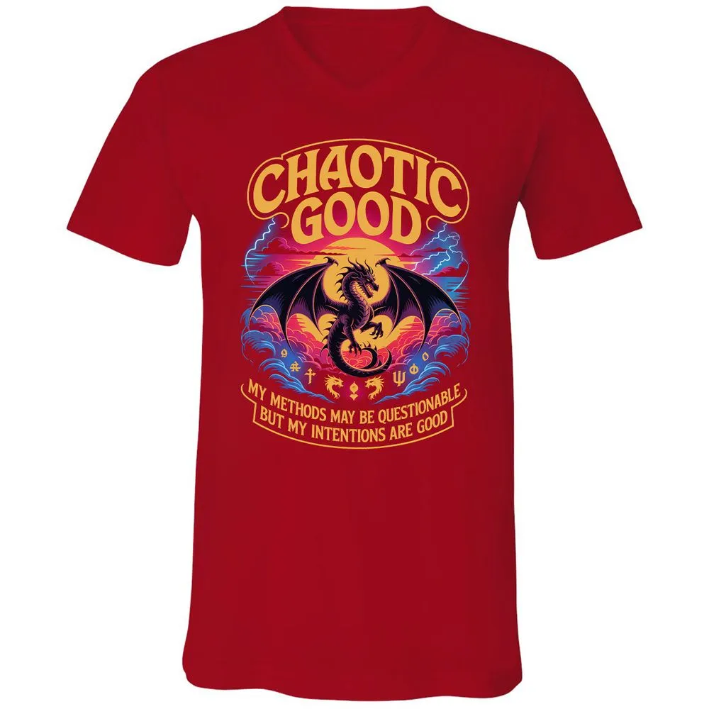 Chaotic Good Unisex V-Neck T-Shirt - Red - 3