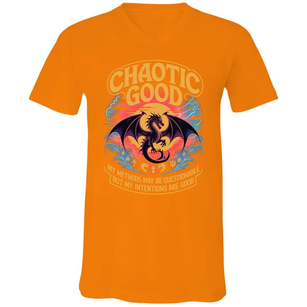 Chaotic Good Unisex V-Neck T-Shirt - Orange - 11