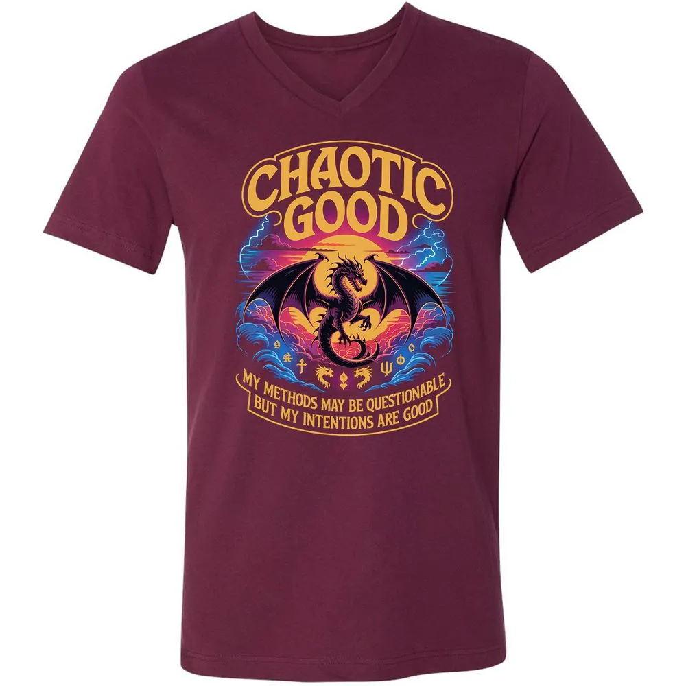 Chaotic Good Unisex V-Neck T-Shirt - Maroon - 6