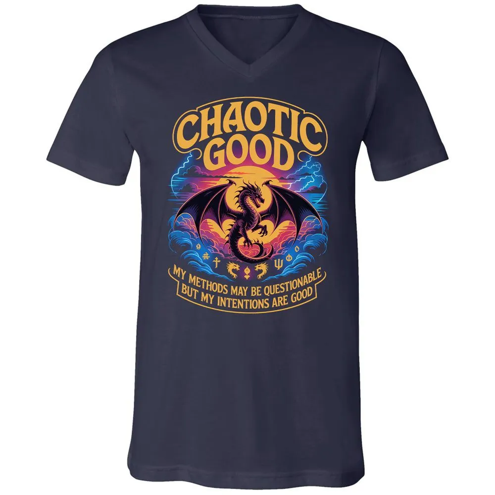 Chaotic Good Unisex V-Neck T-Shirt - Navy - 2