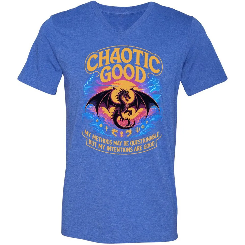 Chaotic Good Unisex V-Neck T-Shirt - Heather True Royal - 14