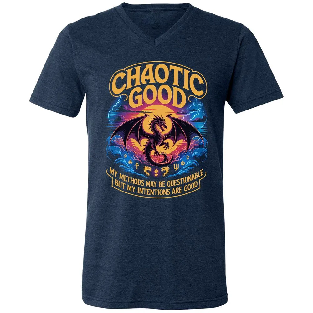 Chaotic Good Unisex V-Neck T-Shirt - Heather Navy - 15