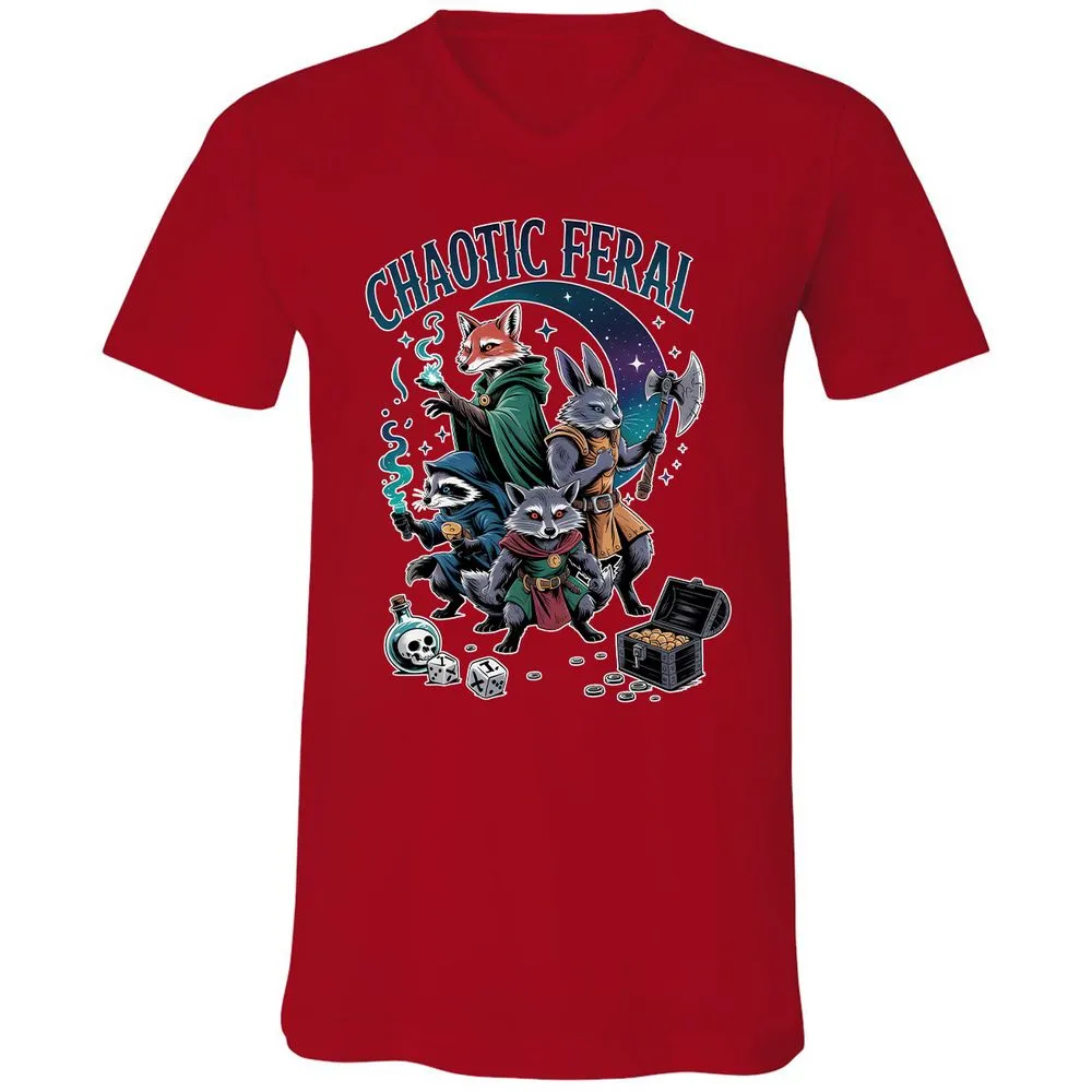 Chaotic Feral Unisex V-Neck T-Shirt - Red - 3
