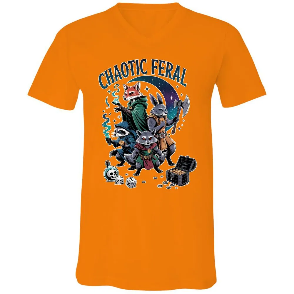 Chaotic Feral Unisex V-Neck T-Shirt - Orange - 11