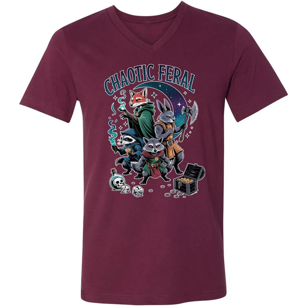 Chaotic Feral Unisex V-Neck T-Shirt - Maroon - 6
