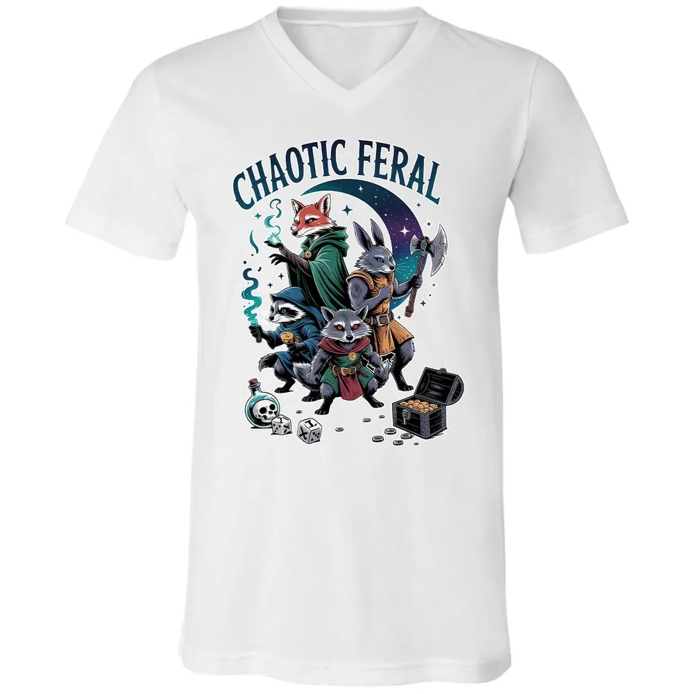 Chaotic Feral Unisex V-Neck T-Shirt - White - 5