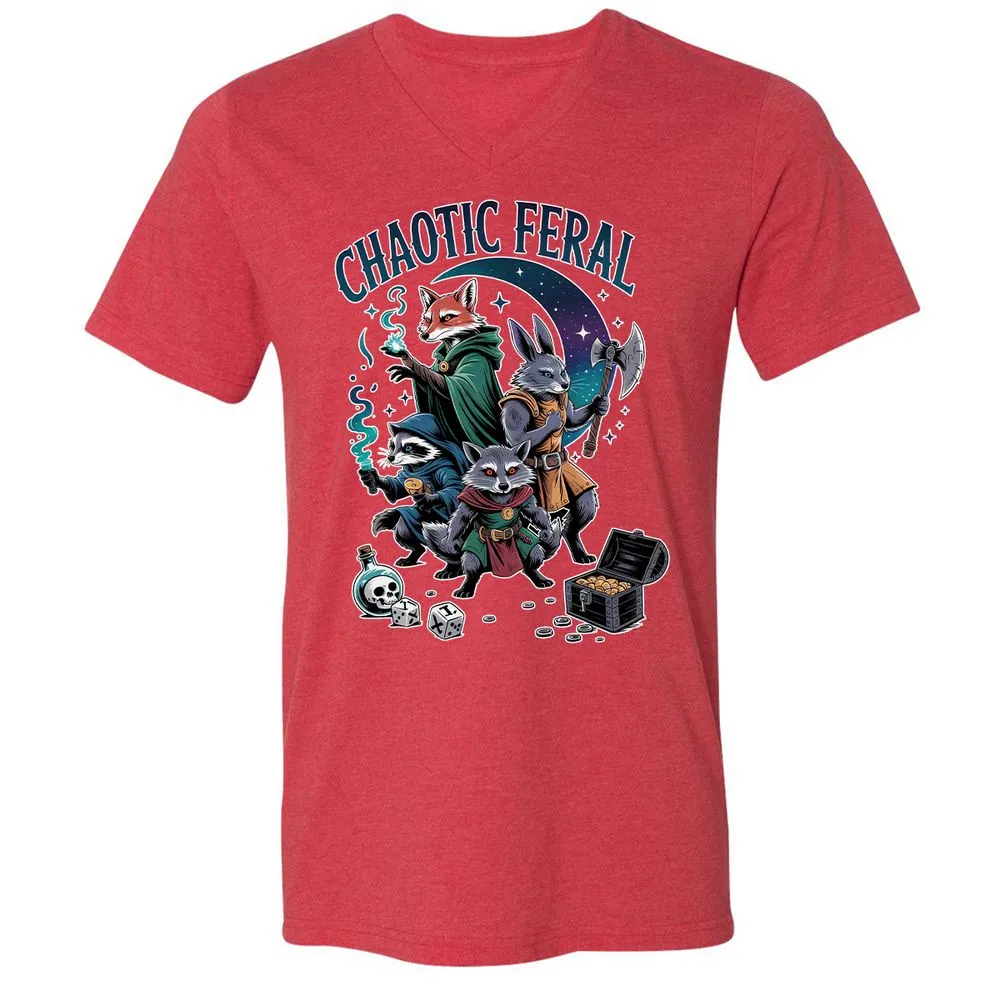 Chaotic Feral Unisex V-Neck T-Shirt - Heather Red - 16