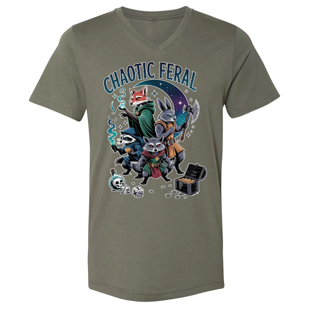 Chaotic Feral Unisex V-Neck T-Shirt - Military Green - 10