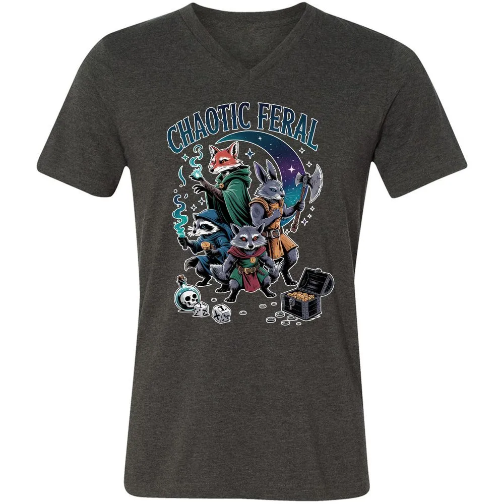 Chaotic Feral Unisex V-Neck T-Shirt - Dark Grey Heather - 8