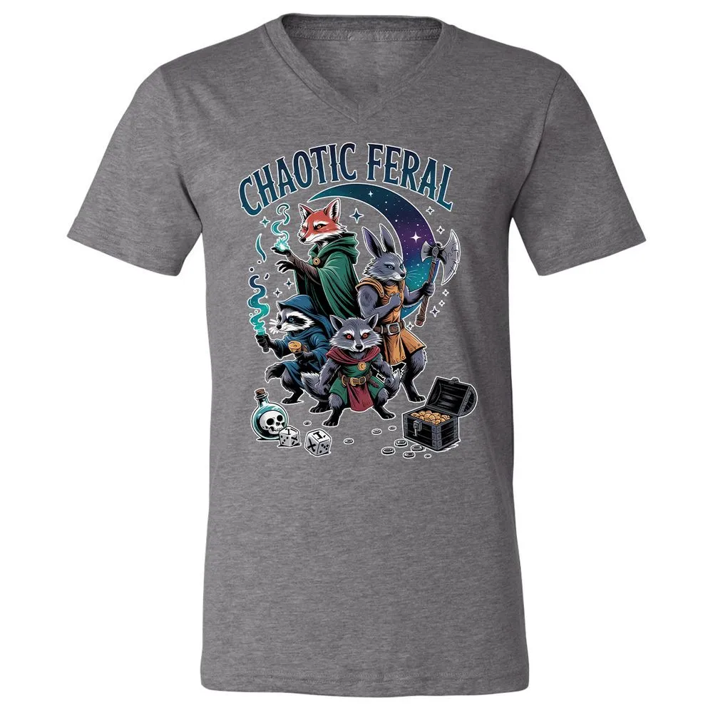 Chaotic Feral Unisex V-Neck T-Shirt - Deep Heather - 13