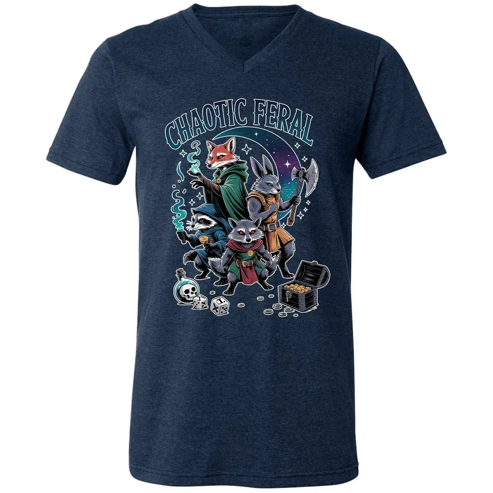 Chaotic Feral Unisex V-Neck T-Shirt - Heather Navy - 15