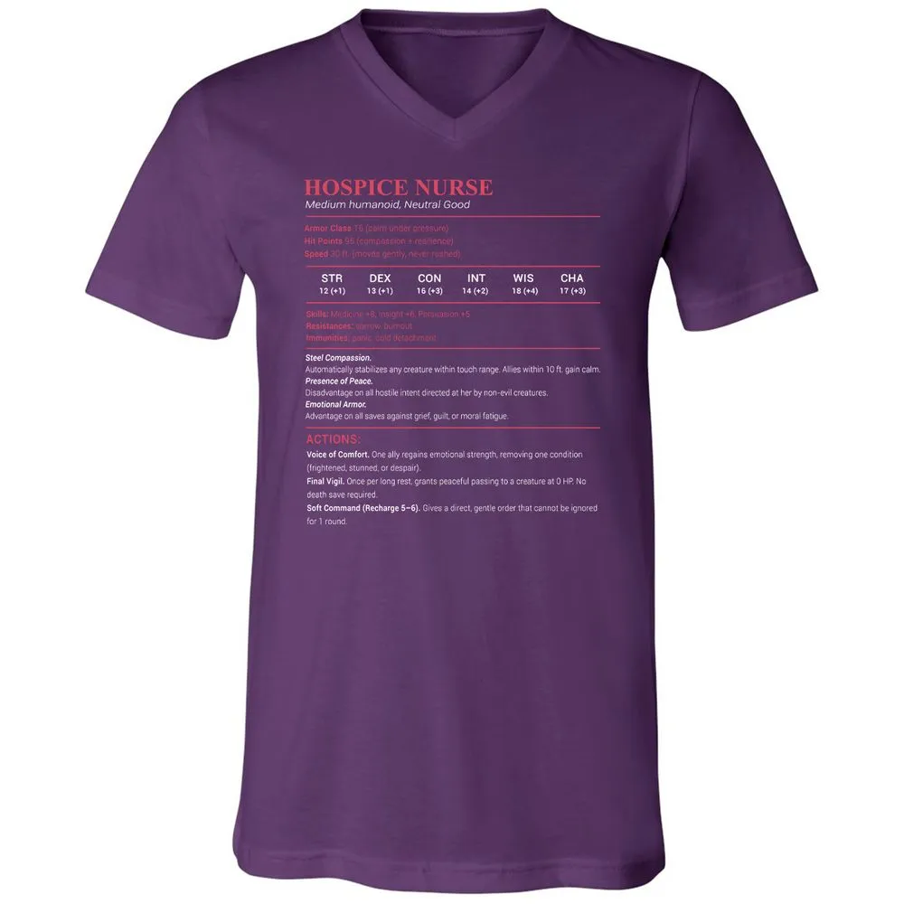 Hospice Nurse Stats Unisex V-Neck T-Shirt - Team Purple - 9
