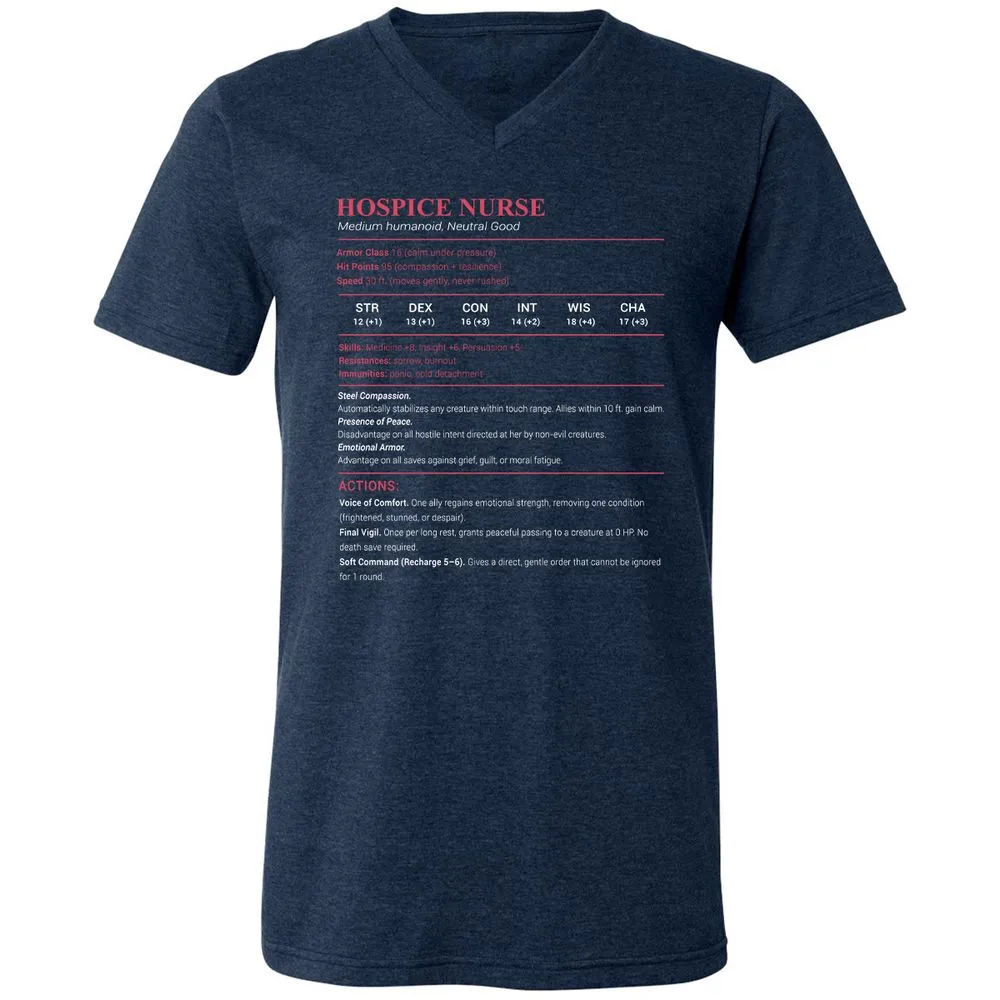 Hospice Nurse Stats Unisex V-Neck T-Shirt - Heather Navy - 15