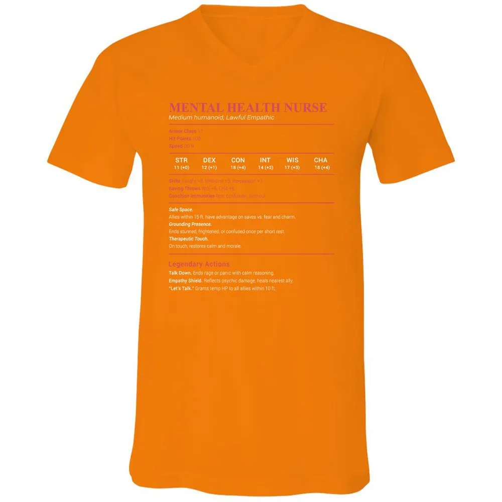 Mental Health Nurse Stats Unisex V-Neck T-Shirt - Orange - 11
