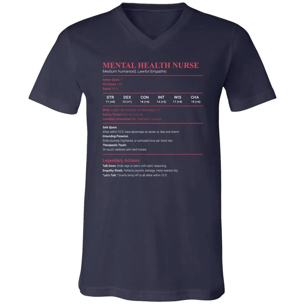 Mental Health Nurse Stats Unisex V-Neck T-Shirt - Navy - 2