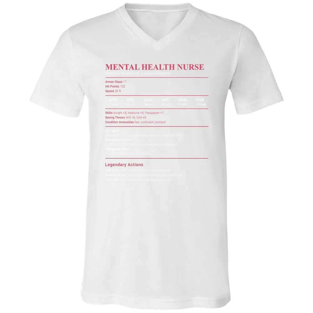 Mental Health Nurse Stats Unisex V-Neck T-Shirt - White - 5