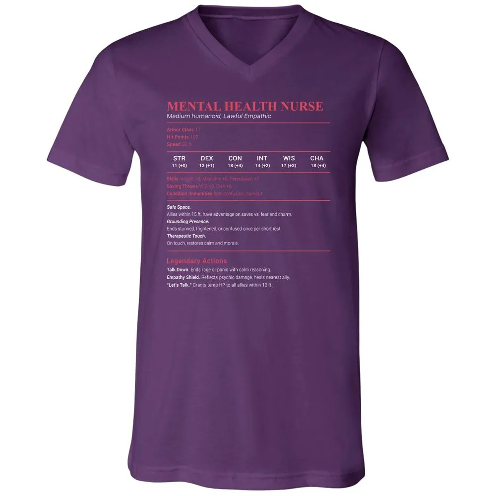 Mental Health Nurse Stats Unisex V-Neck T-Shirt - Team Purple - 9