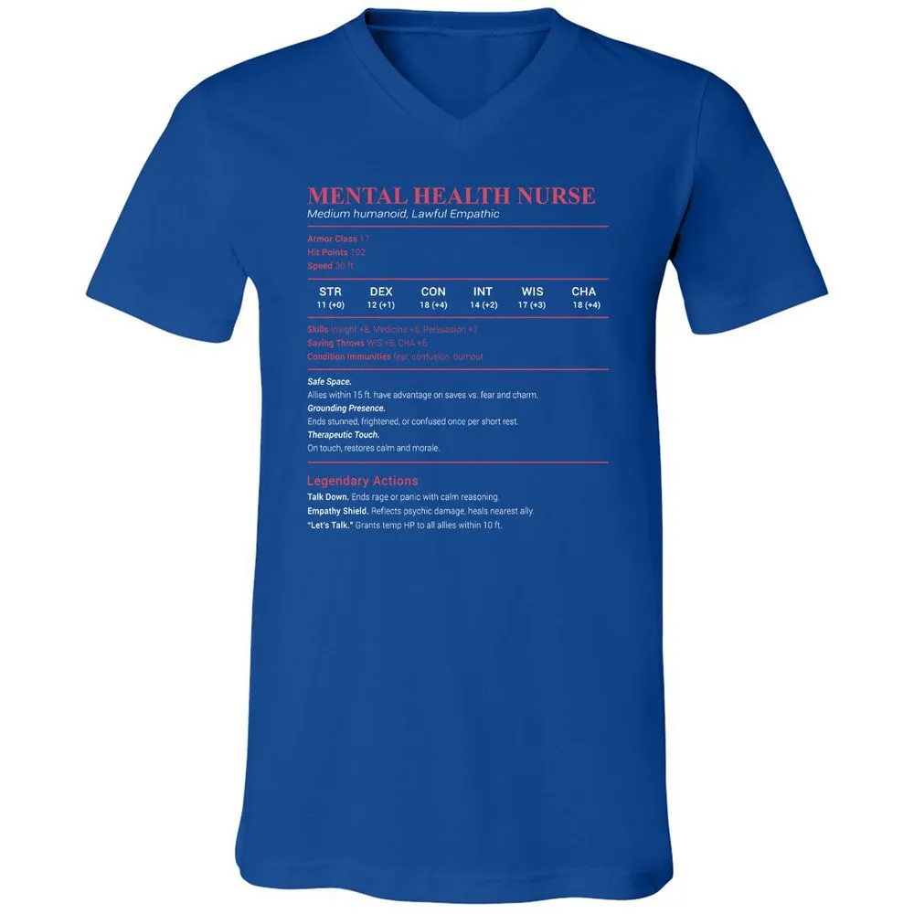 Mental Health Nurse Stats Unisex V-Neck T-Shirt - True Royal - 4
