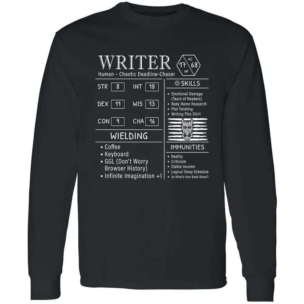 Writer Stats New Long Sleeve T-Shirt - Black - 1