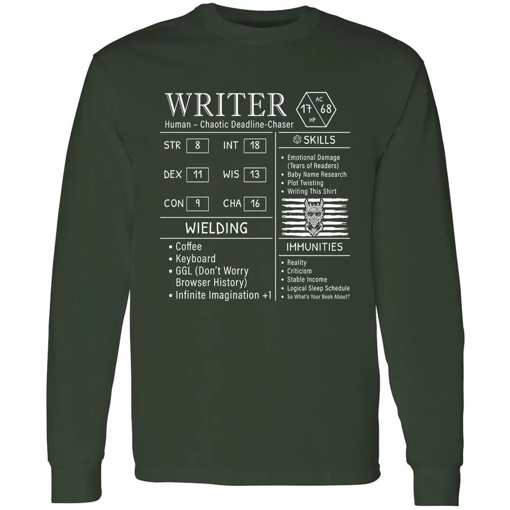 Writer Stats New Long Sleeve T-Shirt - Forest Green - 4