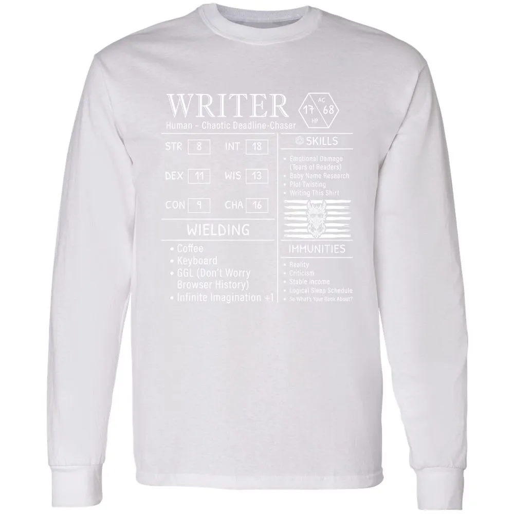 Writer Stats New Long Sleeve T-Shirt - White - 5