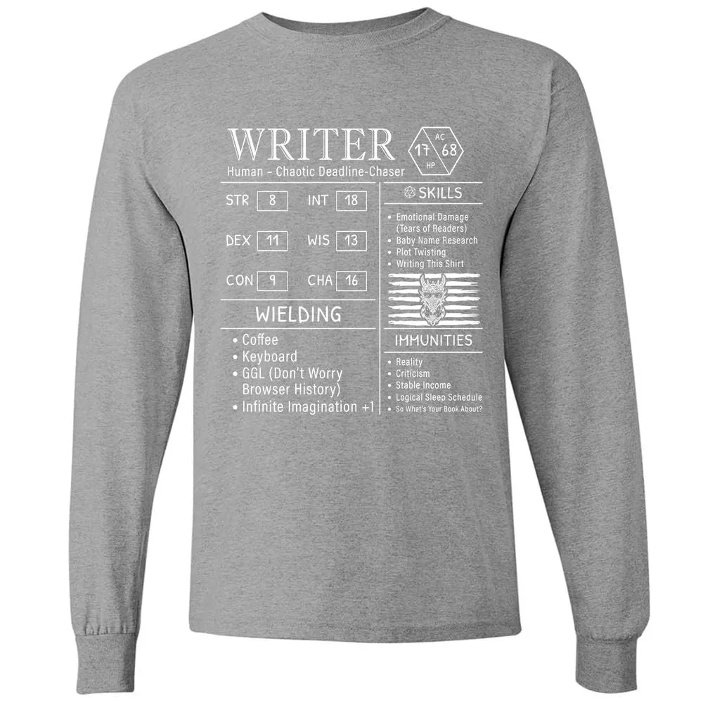 Writer Stats New Long Sleeve T-Shirt - Graphite Heather - 6