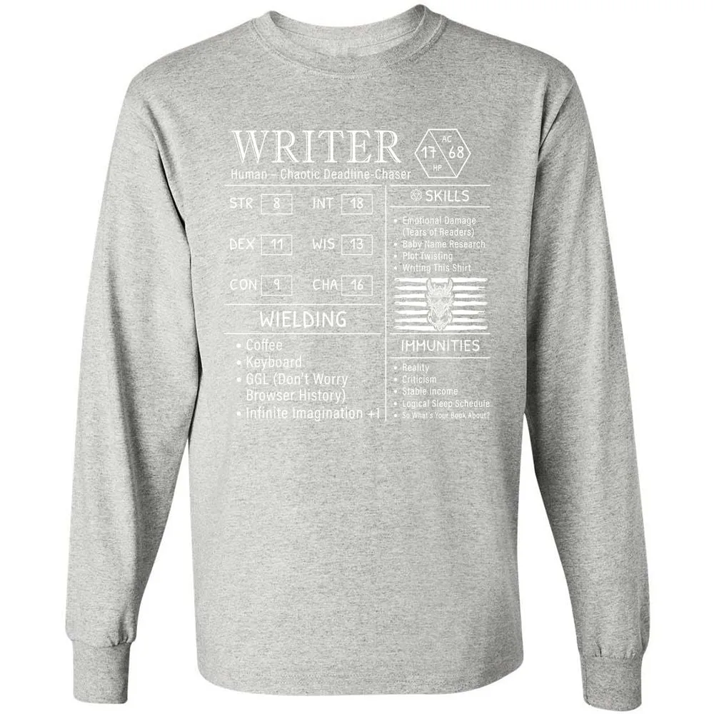 Writer Stats New Long Sleeve T-Shirt - Ash - 7