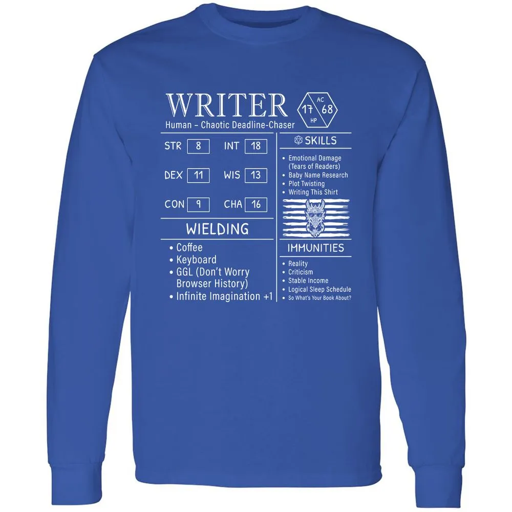 Writer Stats New Long Sleeve T-Shirt - Royal - 8