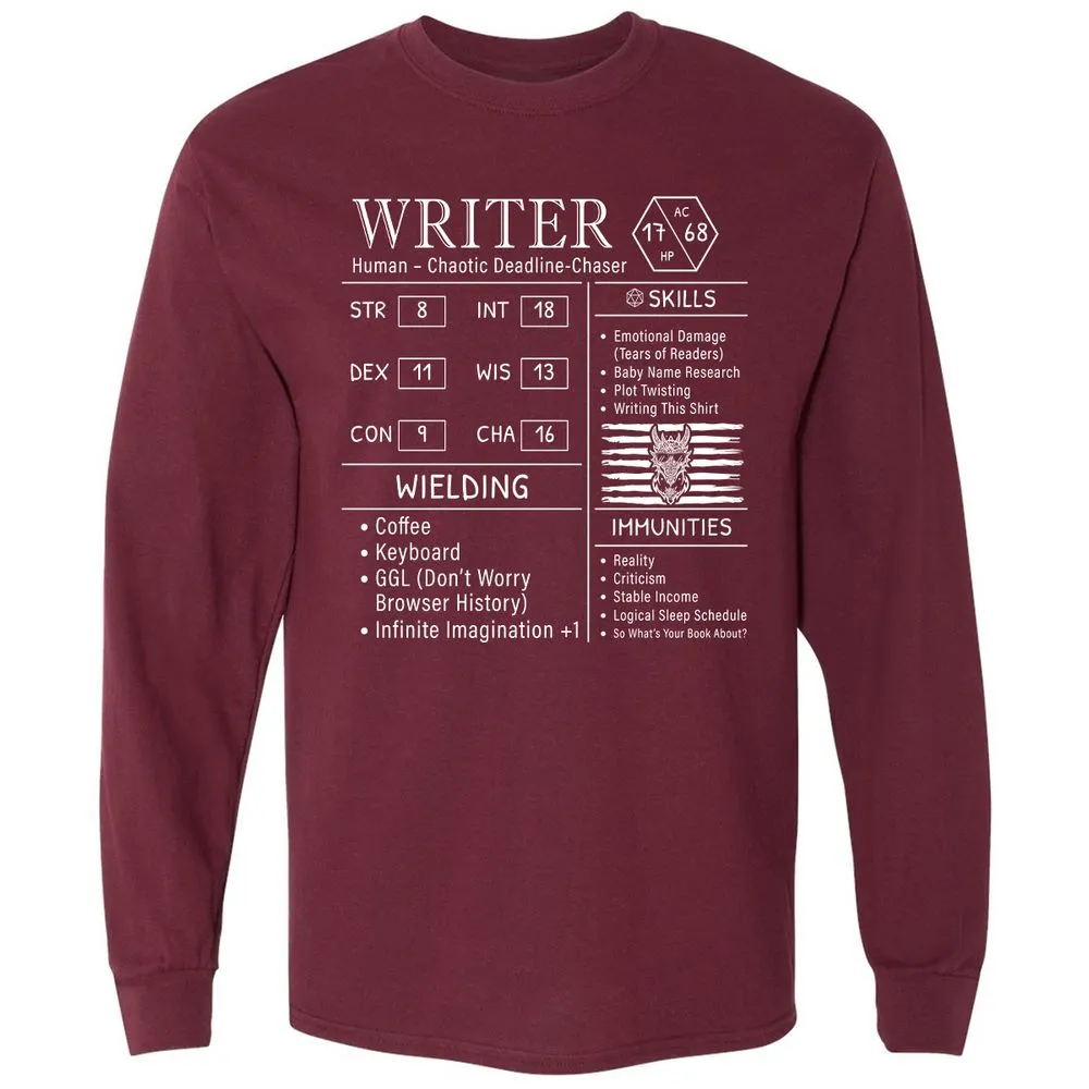 Writer Stats New Long Sleeve T-Shirt - Maroon - 11