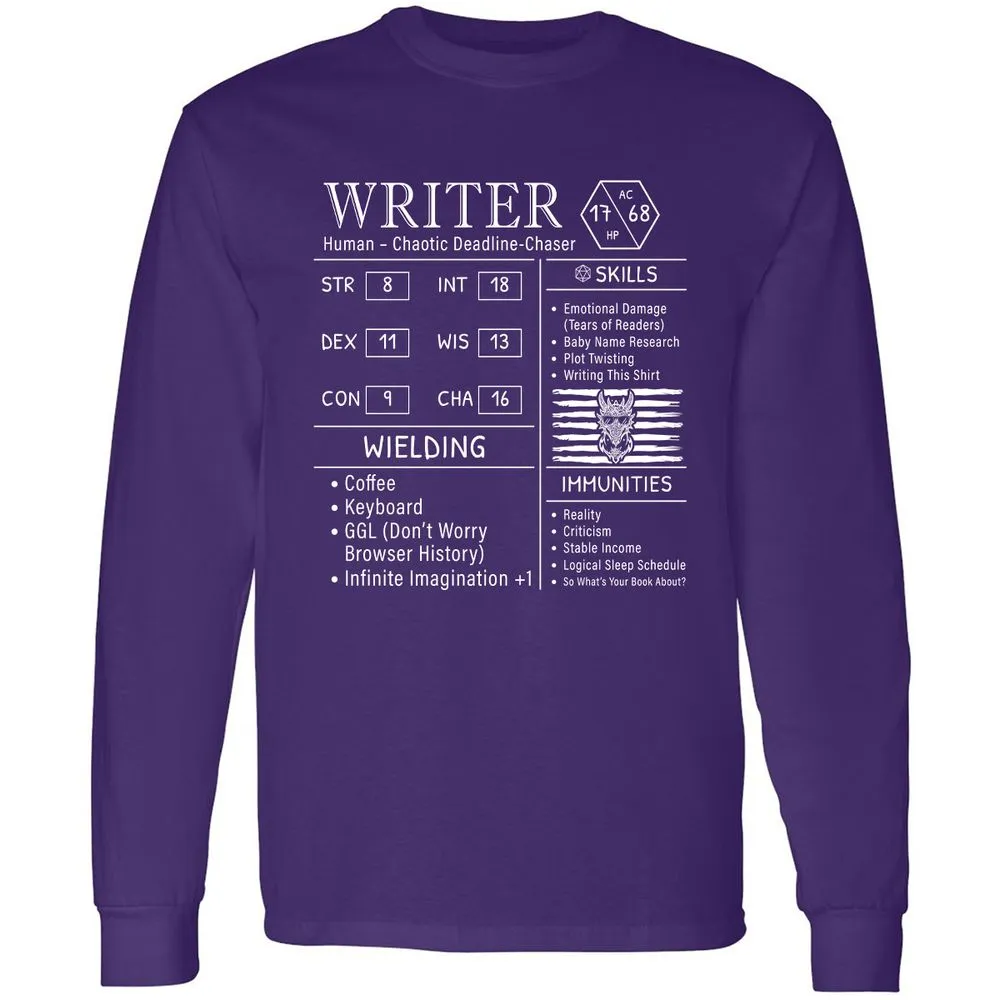 Writer Stats New Long Sleeve T-Shirt - Purple - 13
