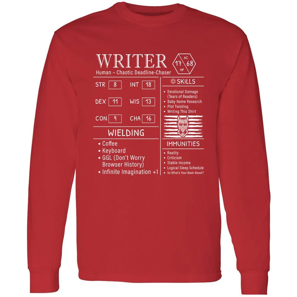 Writer Stats New Long Sleeve T-Shirt - Red - 14