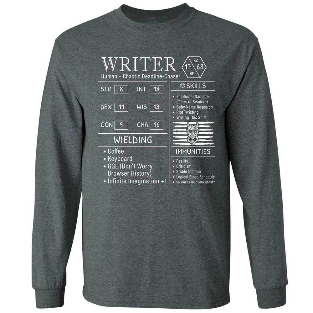 Writer Stats New Long Sleeve T-Shirt - Dark Heather - 15