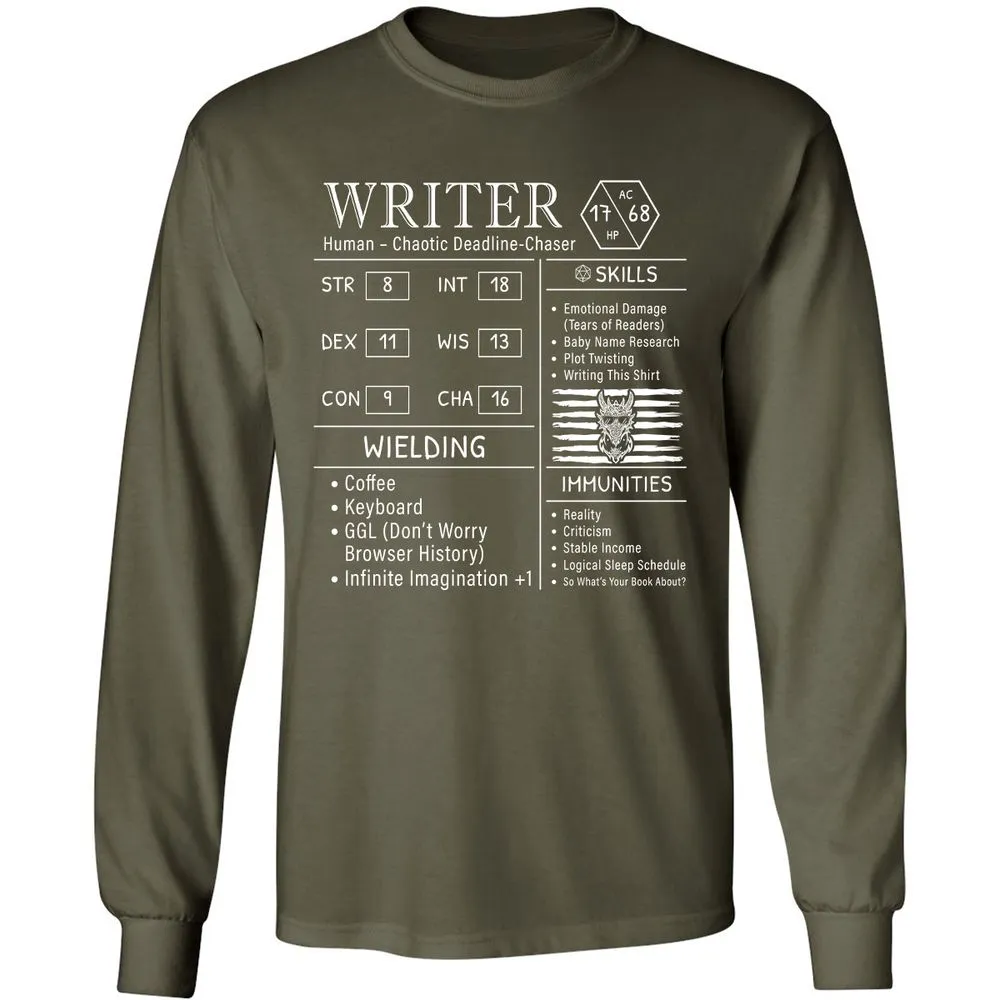 Writer Stats New Long Sleeve T-Shirt - Military Green - 16
