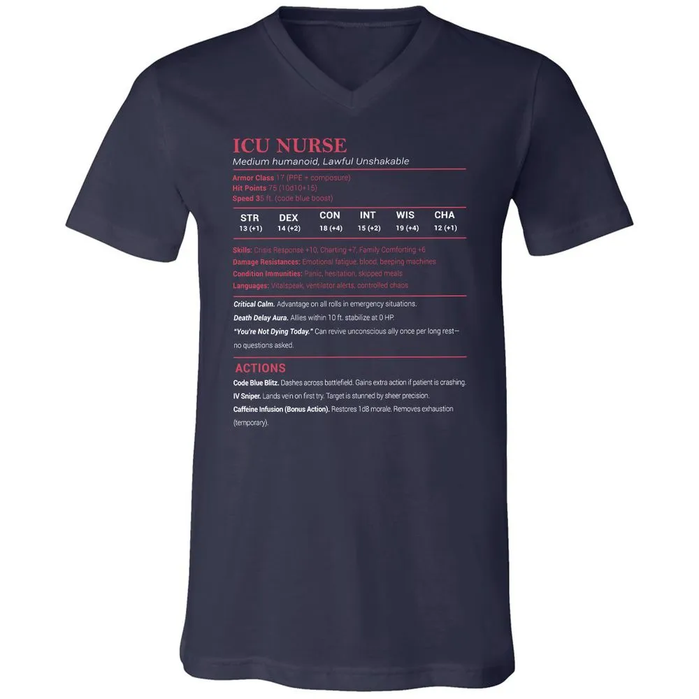 ICU Nurse Stats Unisex V-Neck T-Shirt - Navy - 2