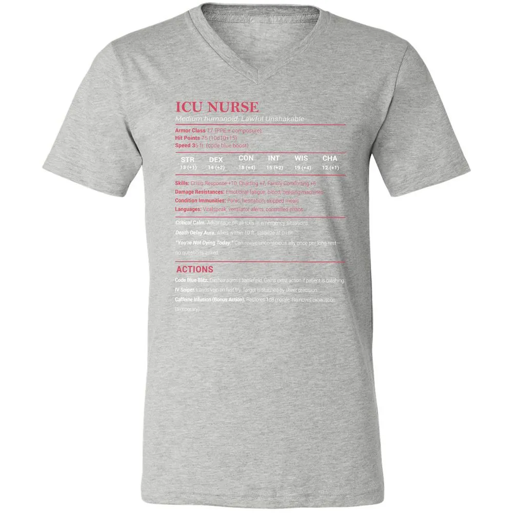 ICU Nurse Stats Unisex V-Neck T-Shirt - Athletic Heather - 7
