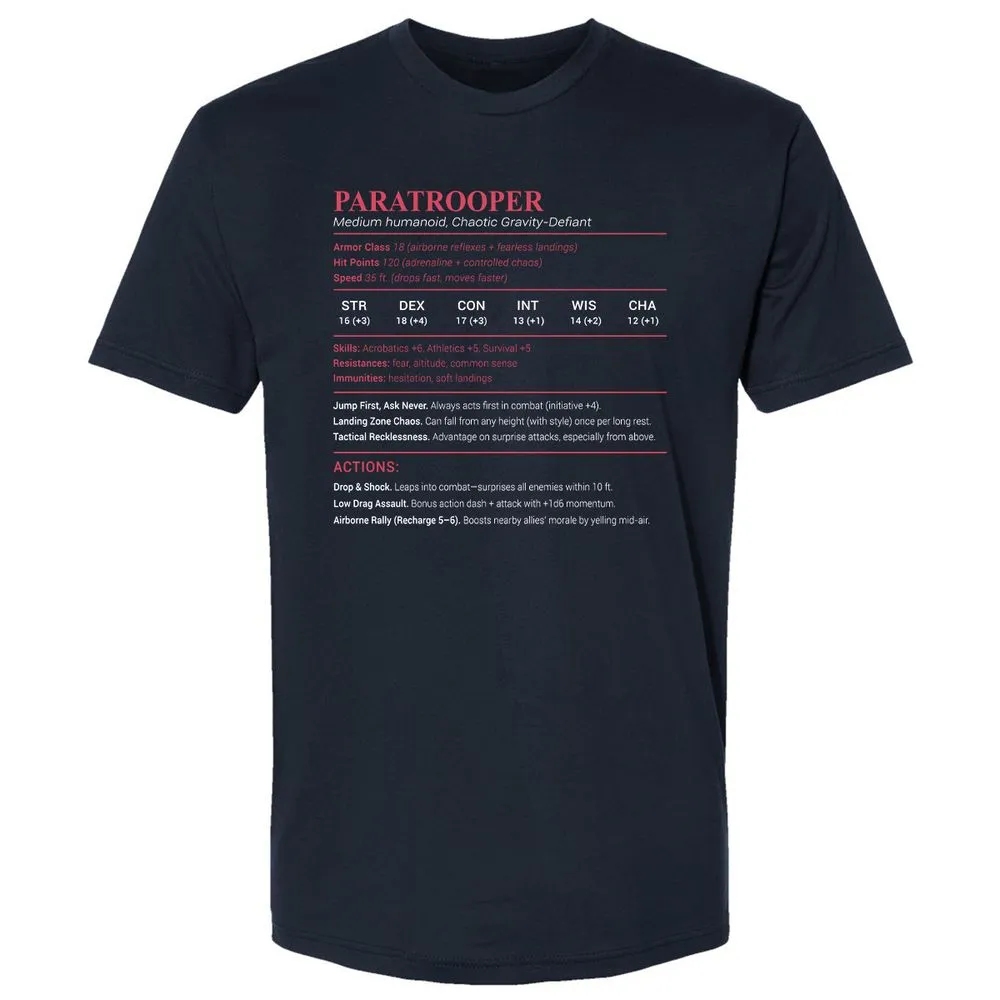 Paratrooper Stats Premium Unisex T-Shirt - Midnight Navy - 2