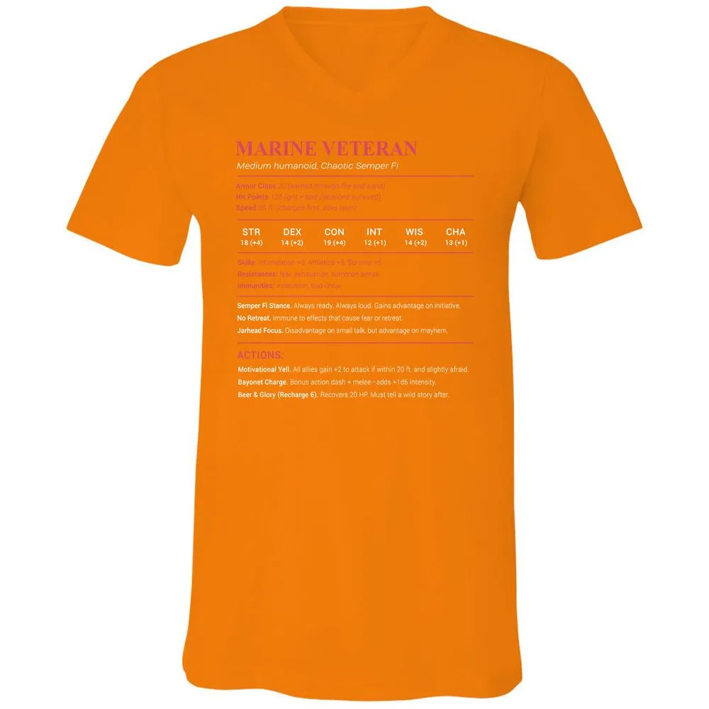 Marine Veteran Unisex V-Neck T-Shirt - Orange - 11