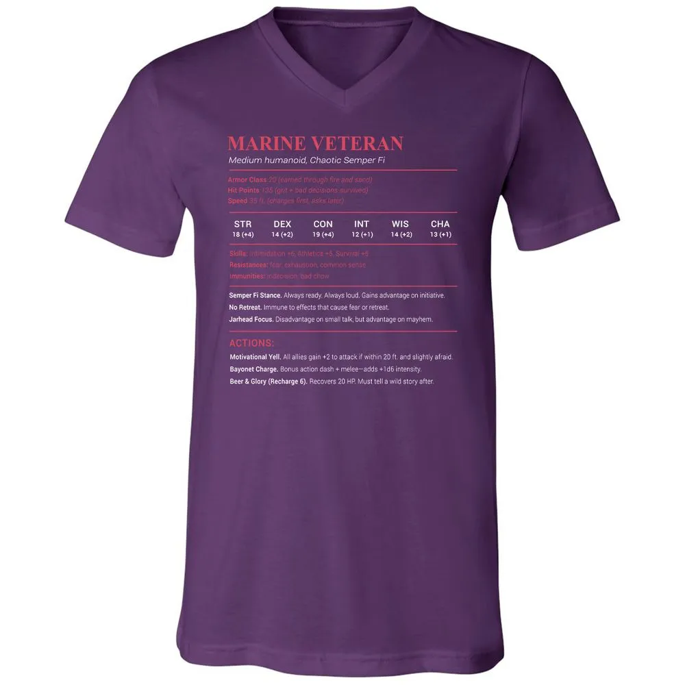 Marine Veteran Unisex V-Neck T-Shirt - Team Purple - 9