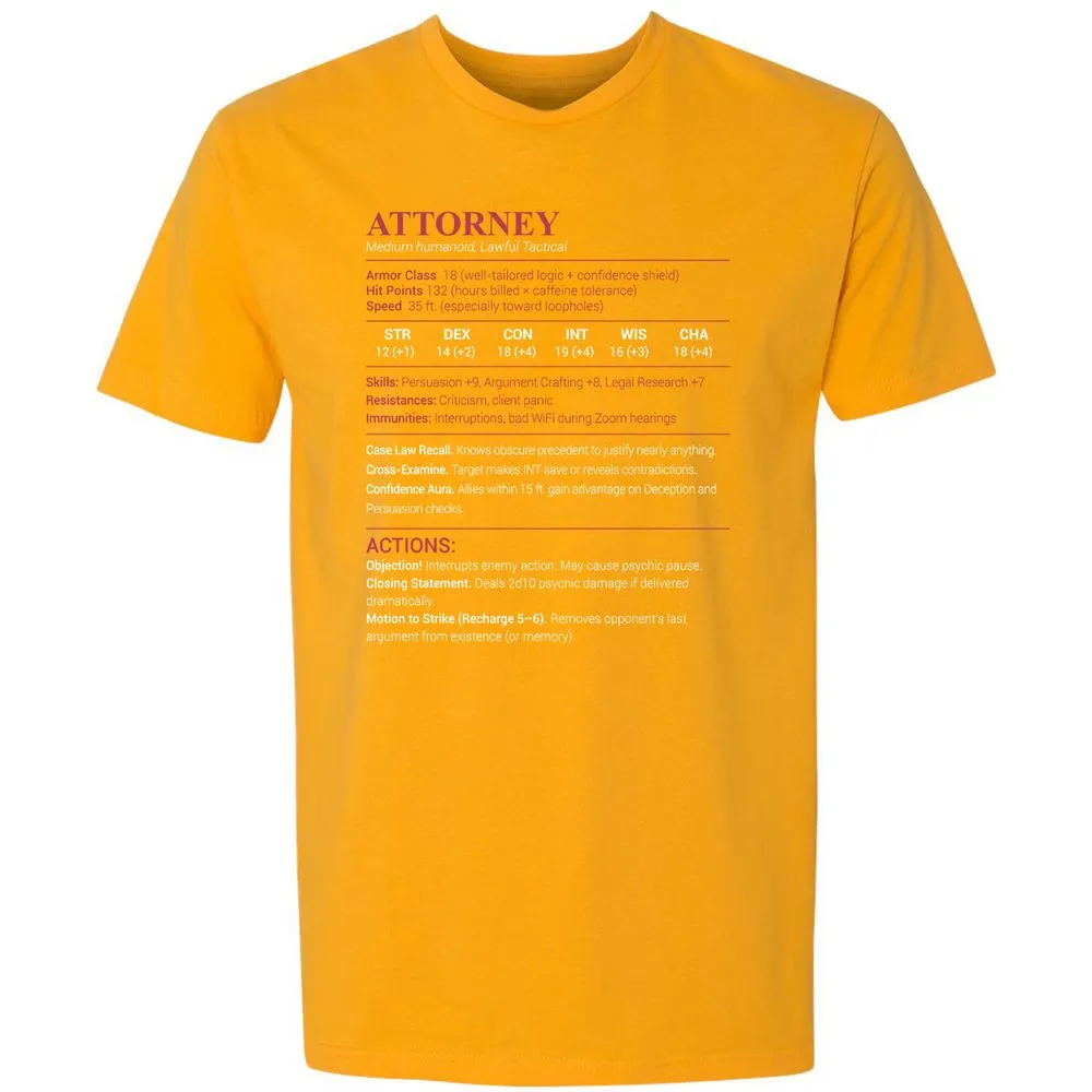 Attorney Stats Premium Unisex T-Shirt - Gold - 12