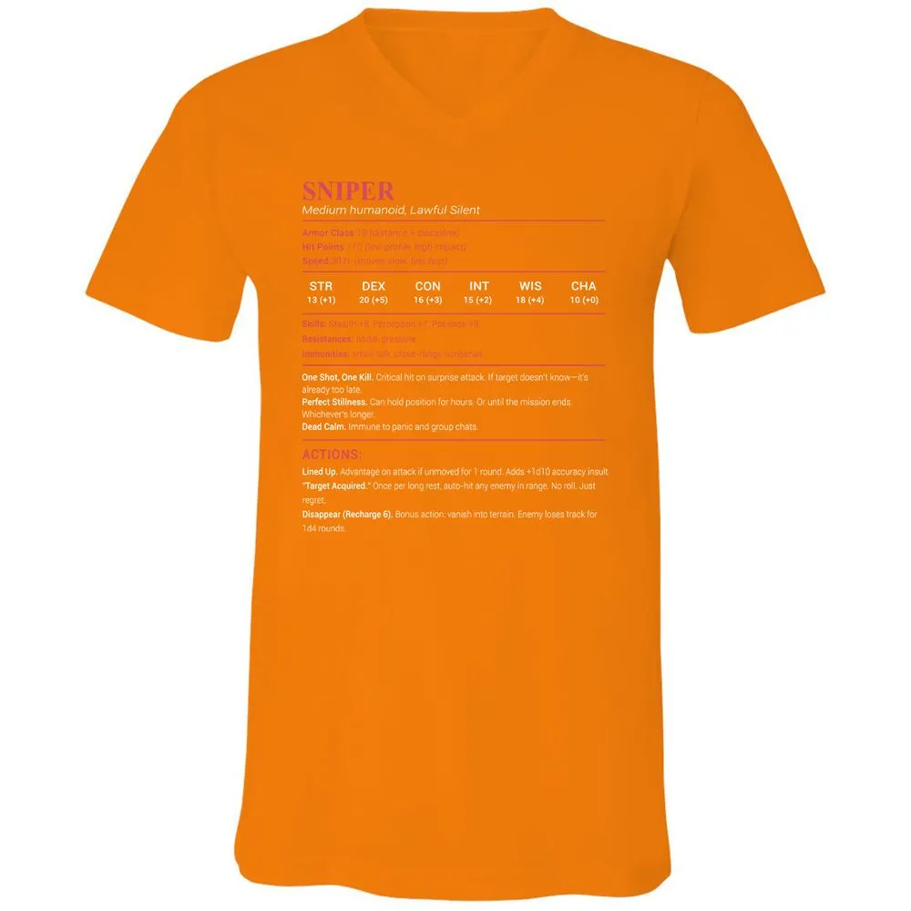 Sniper Stats Unisex V-Neck T-Shirt - Orange - 11