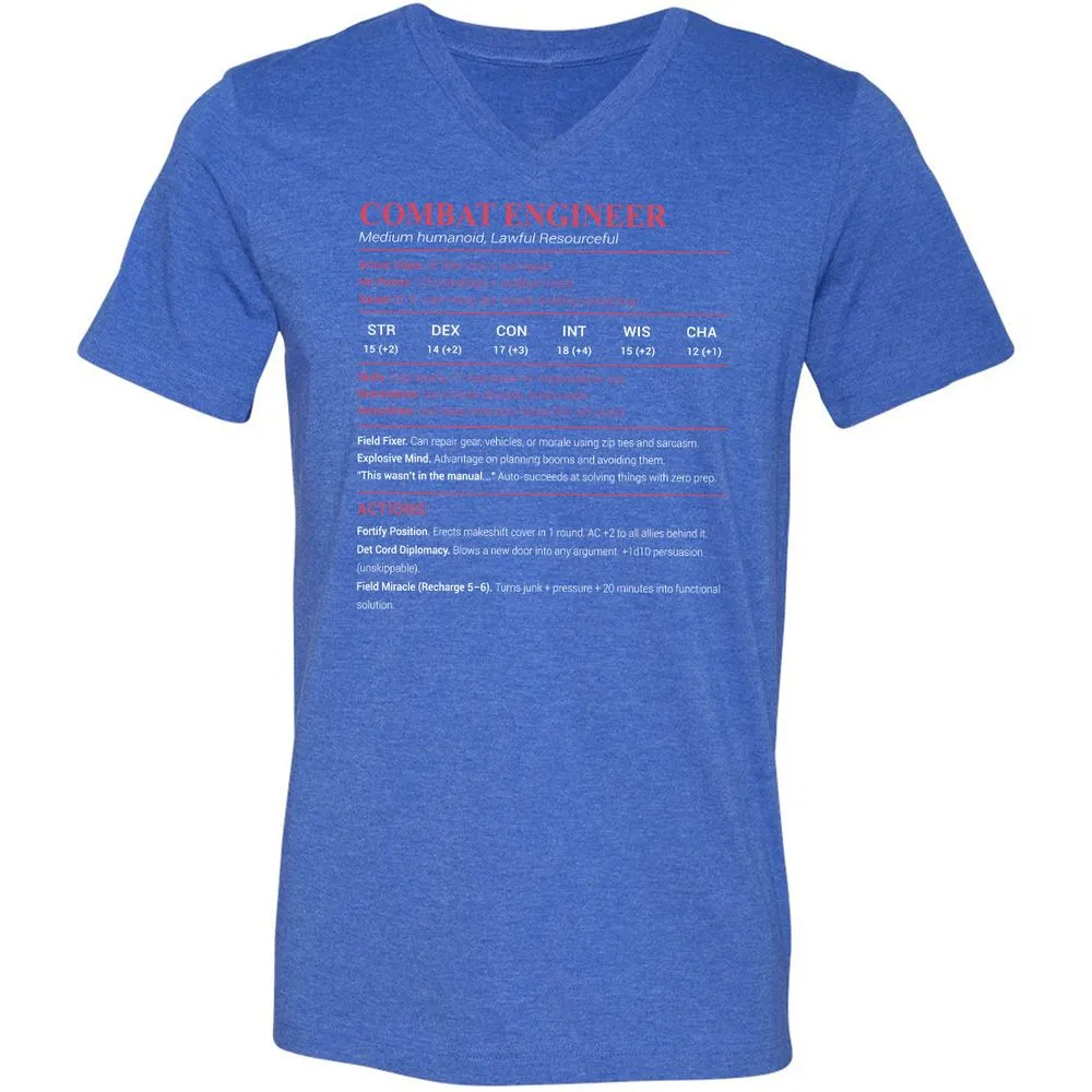 Combat Engineer Unisex V-Neck T-Shirt - Heather True Royal - 14